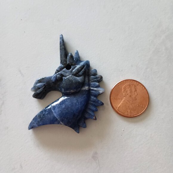 Sodalite Crystal Unicorn Charm Pendant Royal Blue White and Black Shades - Picture 2 of 3